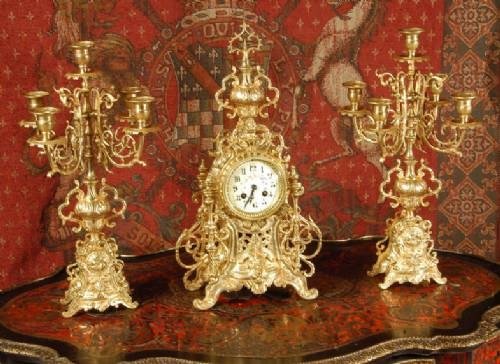 fig 1. ***** SOLD ***** Japy Freres Gilt Brass Rococo Clock Set ~ French - Circa 1890 ~